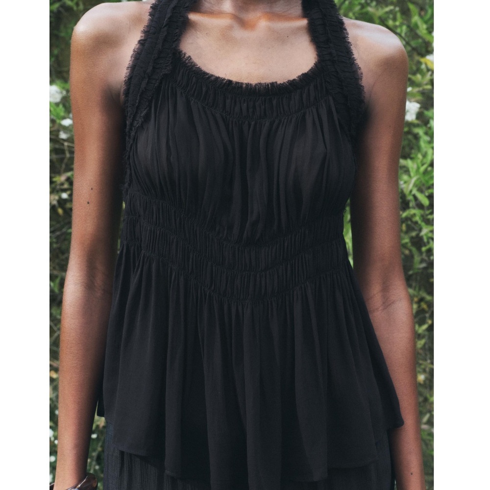Zara Black Halter Gathered Top Size Medium